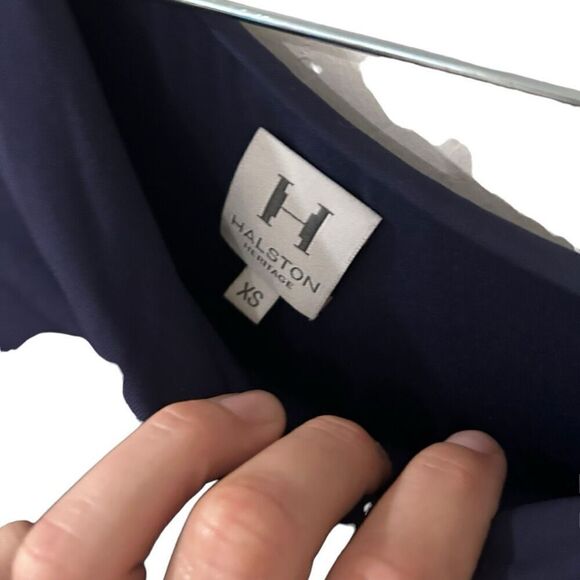 Halston Heritage Navy Blue Asymmetrical Drape Single Sleeve Maxi Dress Size XS - Picture 4 of 6